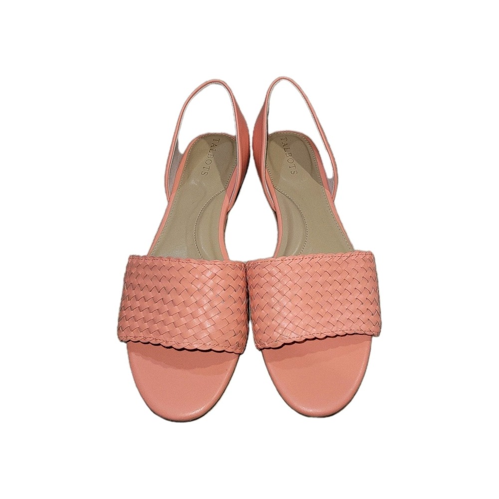 Talbots Leona Woven Leather Flats Sandals Salmon Pink Coral Size 8 M Slip On - Picture 7 of 13